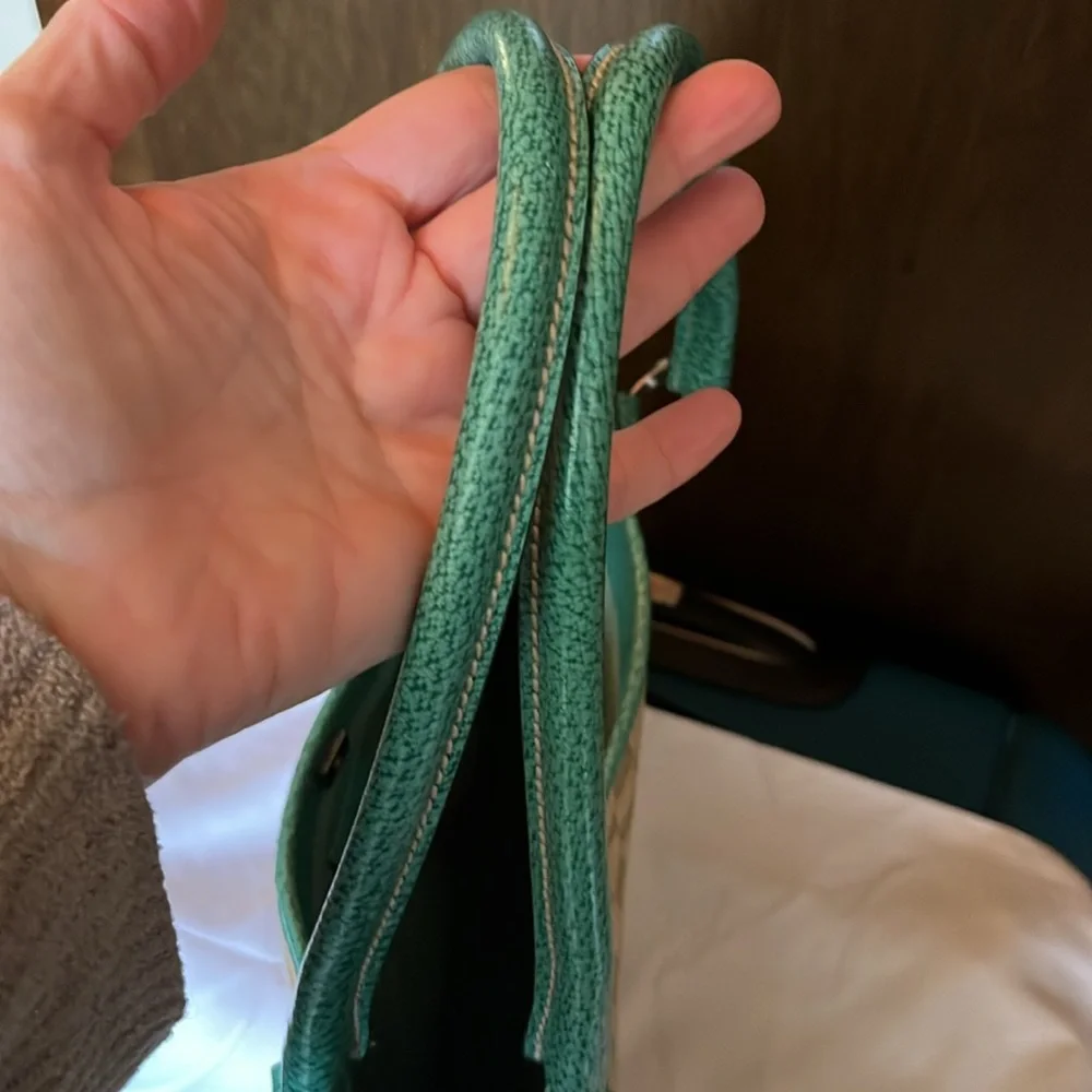 Gucci vintage green teal trim monogram canvas Abbey bag & Gucci dust bag - Picture 10 of 16